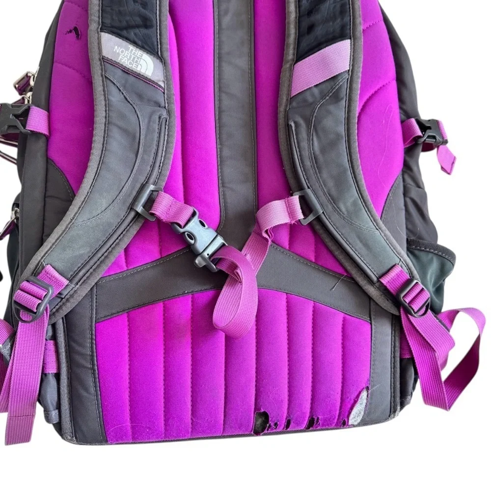 North Face Surge II Backpack Hike Camp Outdoors School laptop bag Gray Purple